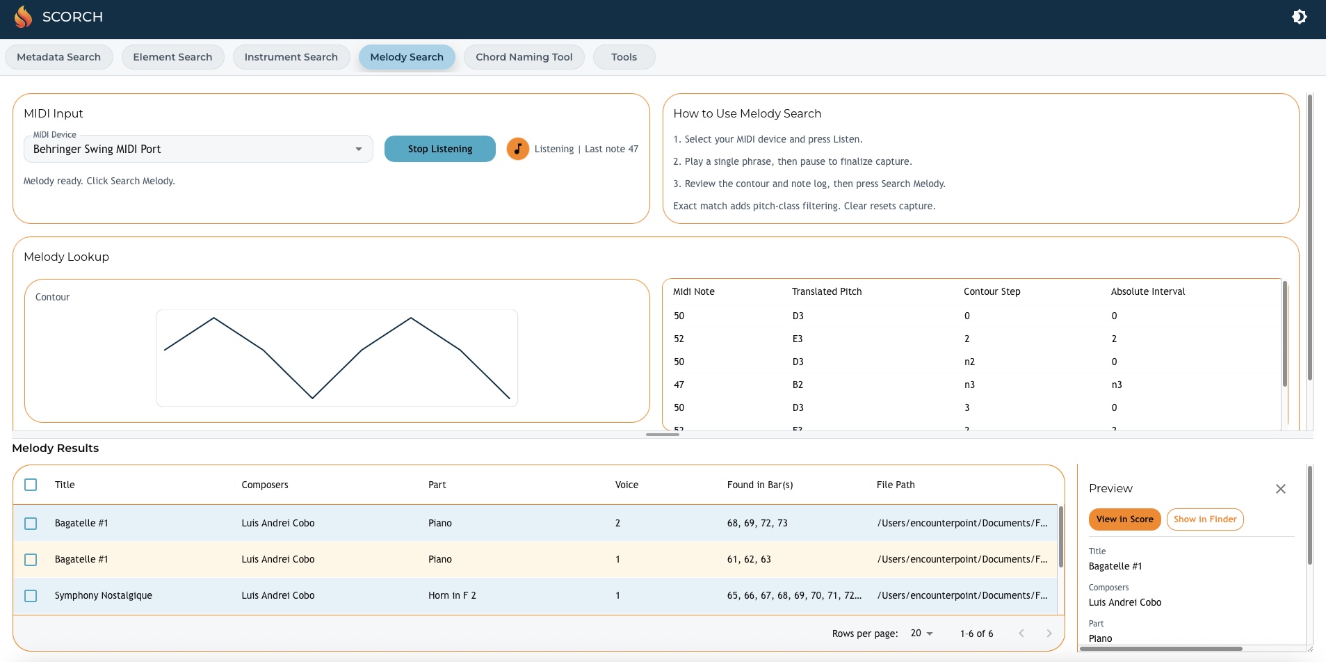 Melody search results